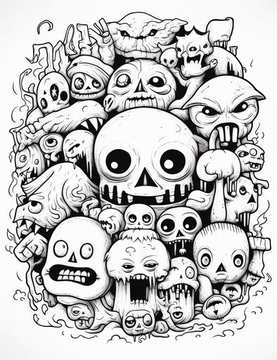 Printable coloring pages of cartoon characters, in the style of kawaii street art, foampunk, symbolic overload, made of all of the above, subtle ink wash, maidcore, patrick mchale 24:31