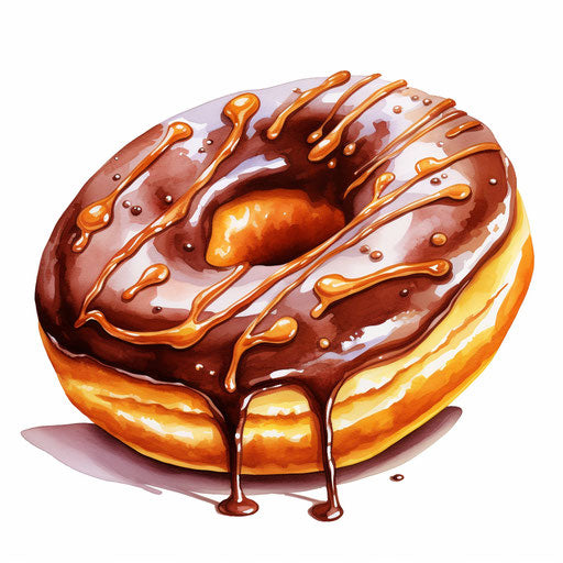 Donut illustration in Oil painting style, on white background