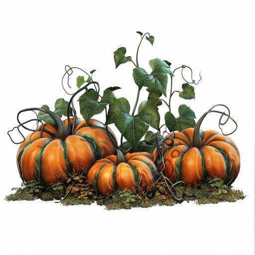Photo realistic pumpkin patch clipart with flat white background