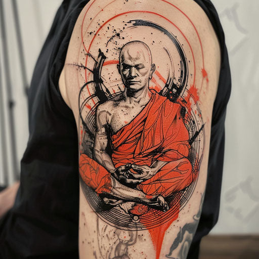 Spiritual tattoos of a Buddhist monk in meditation