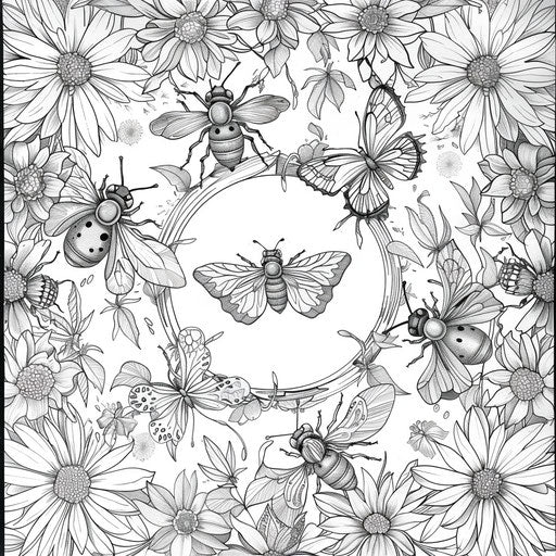 Spring mandala with ladybugs and bees