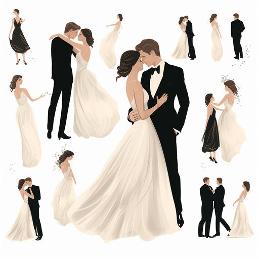 Wedding clipart images in the style of Minimalist, on a white background