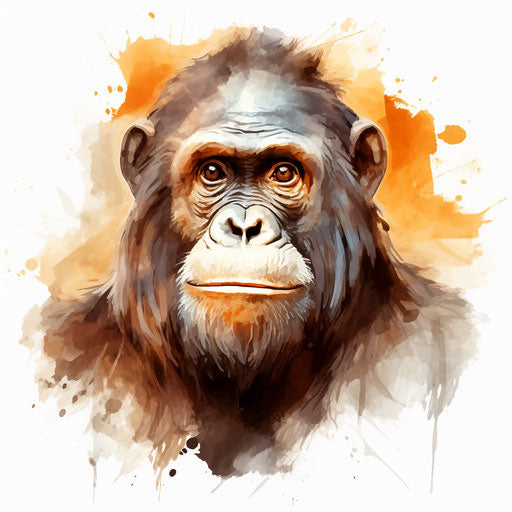 Monkey illustration in the style of oil painting, on white background