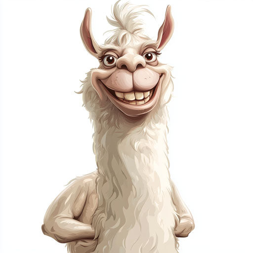 Humorous caricature of a llama clipart with human features