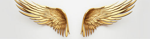 Golden angel wings on white background, extruded design