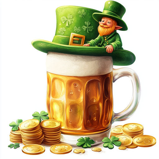 St. Patrick's Day hat with gold coins and leprechaun