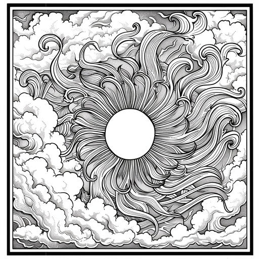 A sun with dynamic rays in a fantasy sky