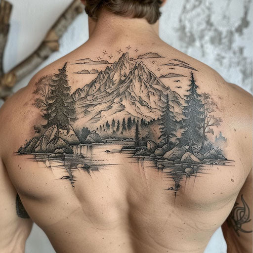 Meaningful tattoos for men with mountain and river