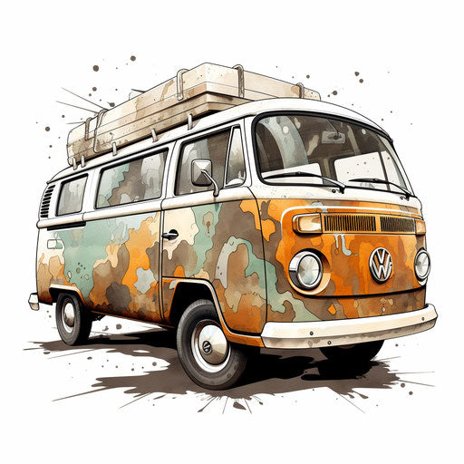 Van in the style of Chiaroscuro Art, on white background