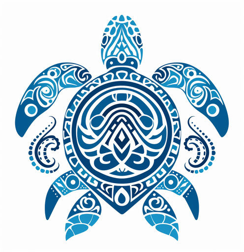 Blue turtle with tribal designs, Maori graphic art