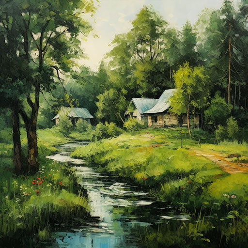 Dreamy landscape with dark emerald green trees