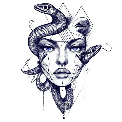 Geometric flat medusa hand tattoo sketch