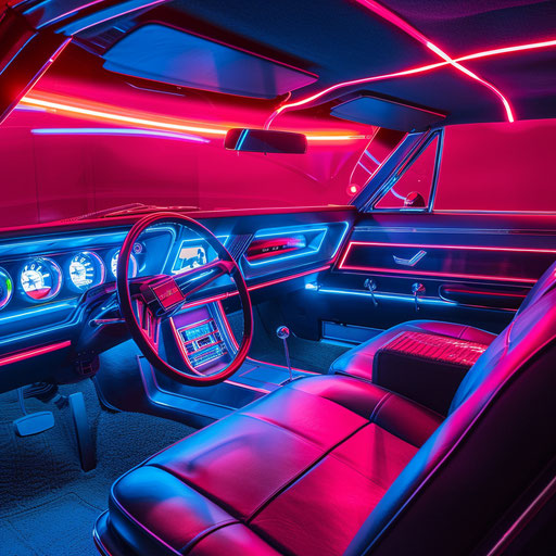 1967 Chevy Bel Air with neon accents and retro-futuristic aesthetic