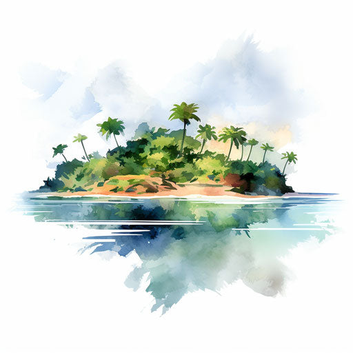 Island clipart in the style of Impressionistic Art, on a white background