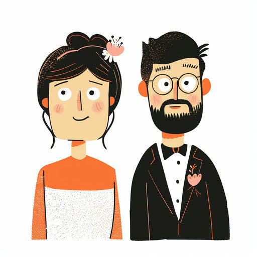 Wedding symbols with male and female icons