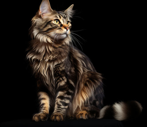 Cat sitting in Lyon on black background, light gold style