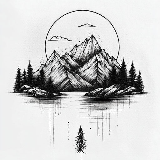 Bold lines geometric mountains tattoo sketch