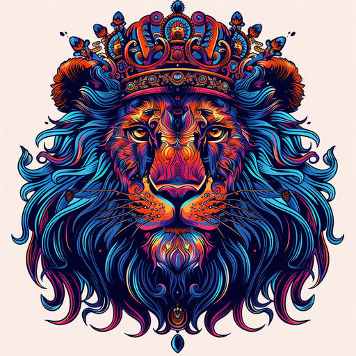 Regal lion with vibrant ornate elements