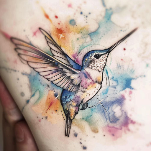Delicate hummingbird tattoo with autism awareness colors