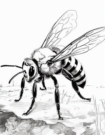 Bee outline in vintage comic style, hand-drawn animation