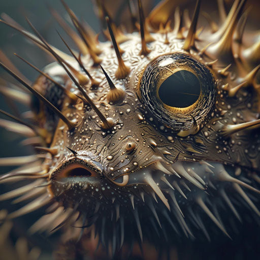 Close-up of a puffer fish's intricate spines