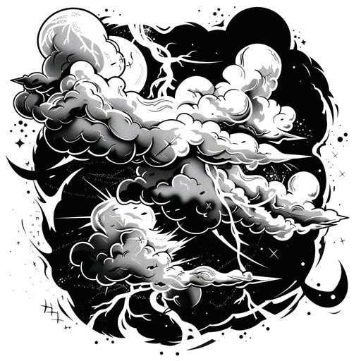 Dramatic storm with dark clouds and flashes of white lightning