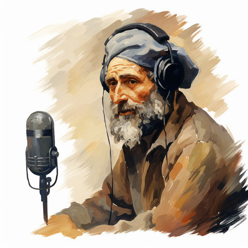 Podcast illustration in oil painting style