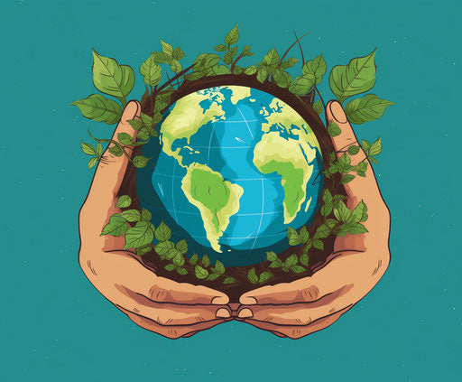 Earth Held by Hands, Cartoon Style, Flat Colors