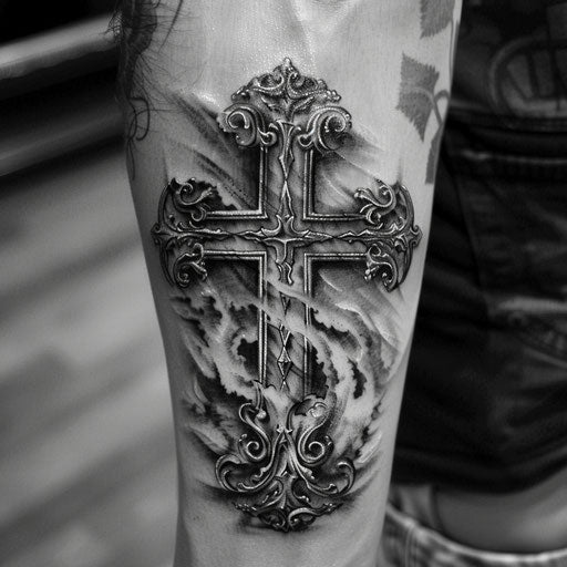 Realistic black and gray cross tattoo for men