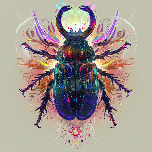 Sketch of a mystical beetle with aura and energy waves in a psychedelic clipart style
