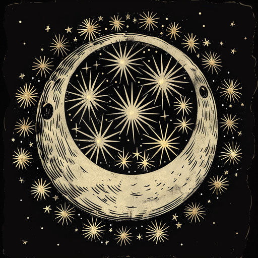 Festive full moon and fireworks in flat tattoo sketch