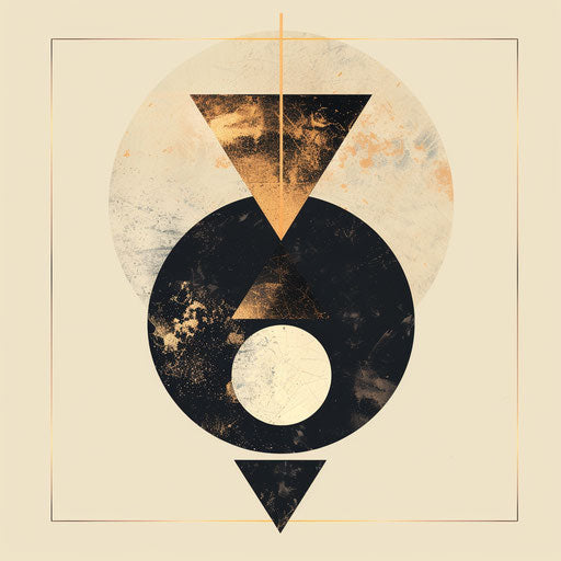 Contemporary shop logo with geometric shapes and gold foil background