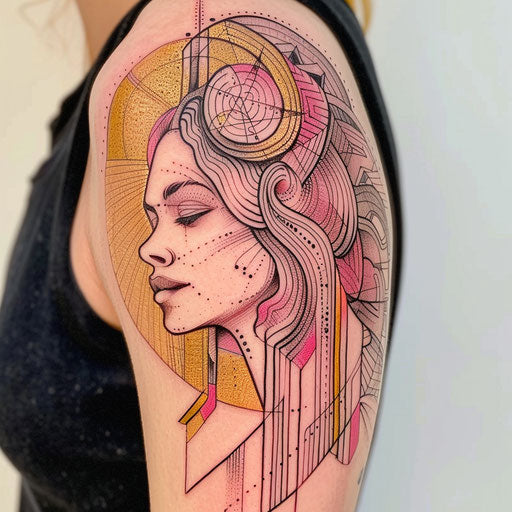Elegant tattoo sketch of Venus in an Art Deco style