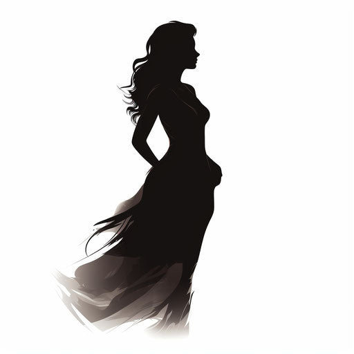Female silhouette in Chiaroscuro Art style, on white background