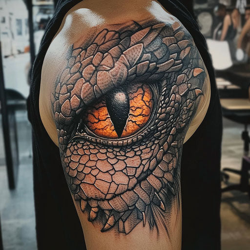 Dragon eye and scales quarter sleeve tattoo