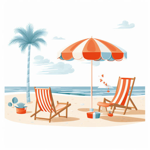 Beach in Minimalist style, on white background