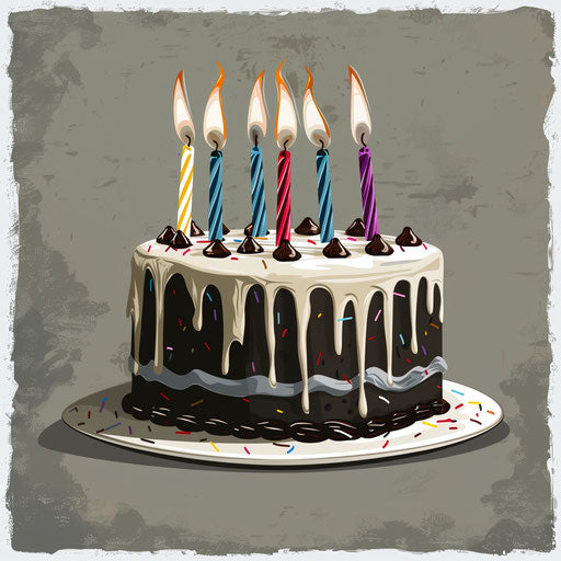 Realistic funny happy birthday clip art on flat slate grey background