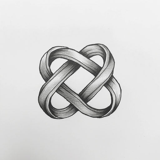 Minimalist tattoo-style drawing of an eternal love knot