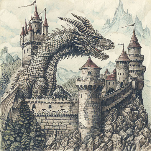 Dragon guarding castle, authentic