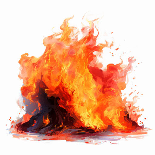 Fire illustration in the style of oil painting, white background