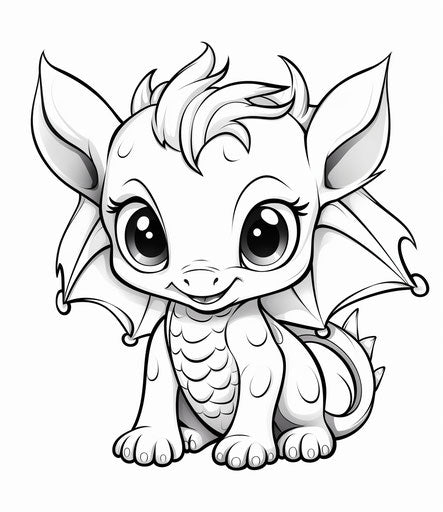 Cute baby dragon coloring page graphic style