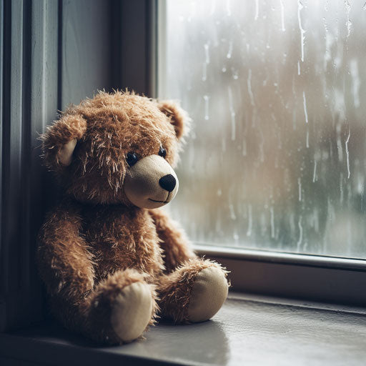Teddy Bear Watching Rain by Window