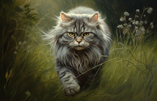 Mischievous feline in green grass