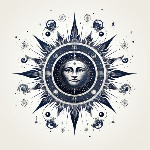 Sun and moon symbol in detailed style, divinatory objects
