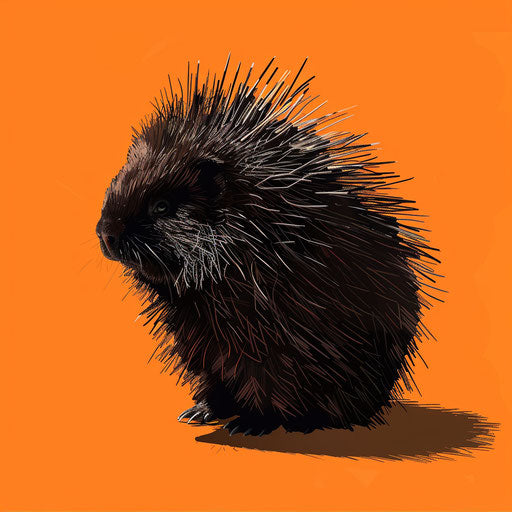 Realistic porcupine illustration on flat sunset orange background
