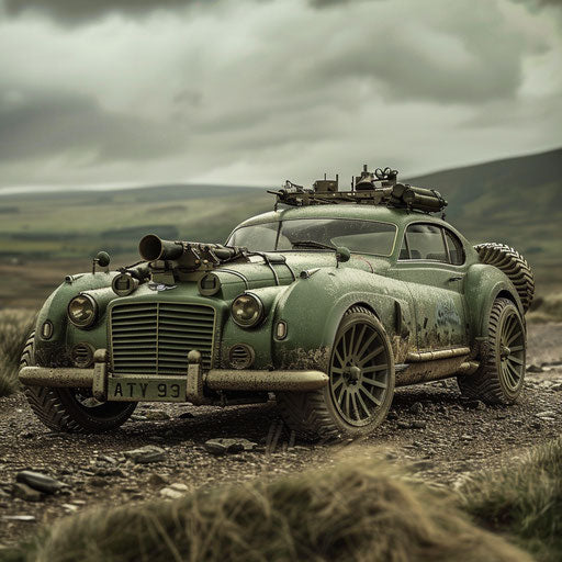 Military Bentley R Type Continental in army green with mounted machine gun