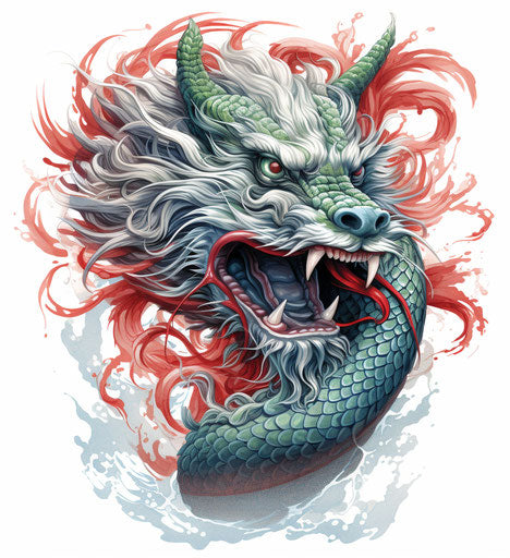Drawing of Chinese dragon tattoo in red and black