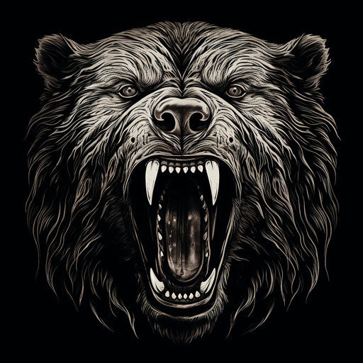 Black and white design with roaring bear's mouth