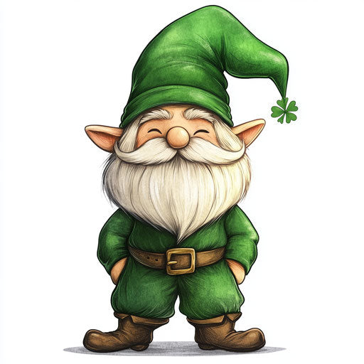 St. Patrick's Day Gnome, white background, clipart style