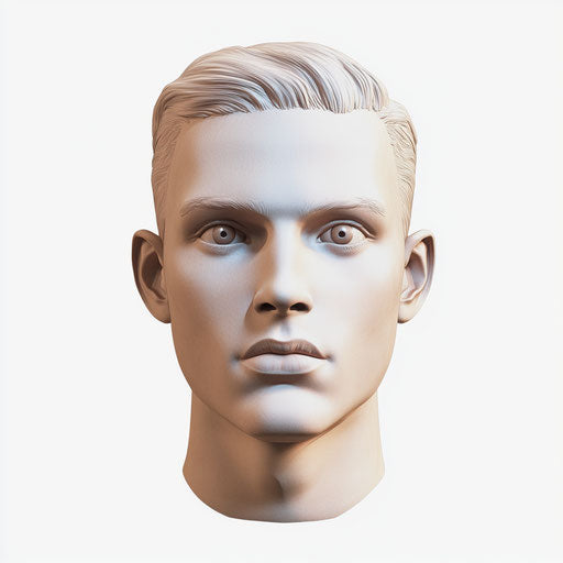 3D head on flat white background, isolated clipart